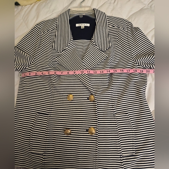 CAbi 823 Nautical Double Breasted Jacket Navy White Striped Jack size La… - Picture 11 of 12